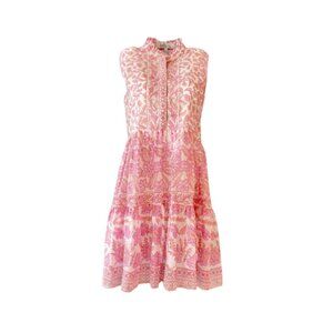 Bella Tu Fiona Dress Womens Small Pink White Sleeveless V-Neck Cotton Floral